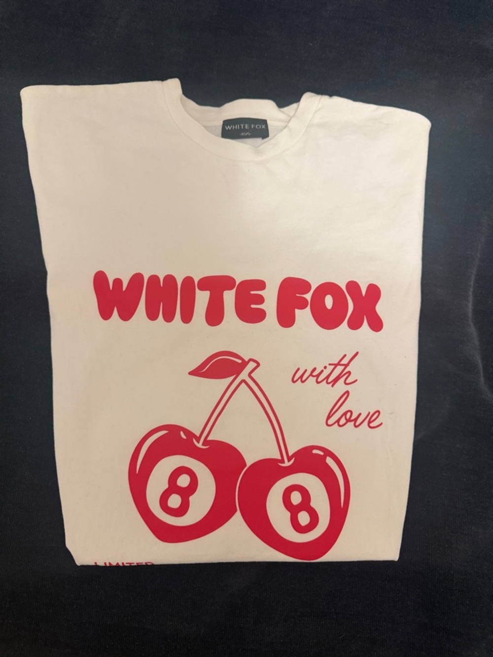 White Fox Boutique Cream Tee with Red Cherry Graphic